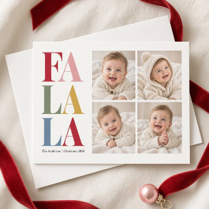 Fa La La Kleurrijke Vier Foto Baby Kerstkaart