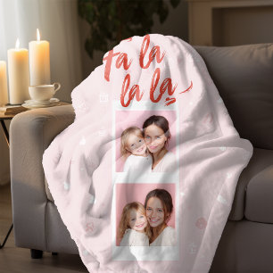 Fa La La La Blush Roze Kerst Foto Fleece Deken