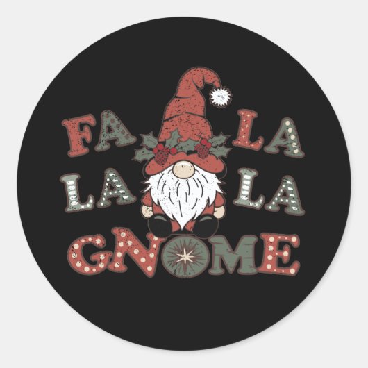 Fa la la la Holly Gnome Kerstmis Verontwaardigd Ronde Sticker (Voorkant)