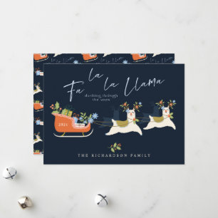 Fa La La La Kerstmis Llama Reindeers & Sleigh Gift Feestdagenkaart