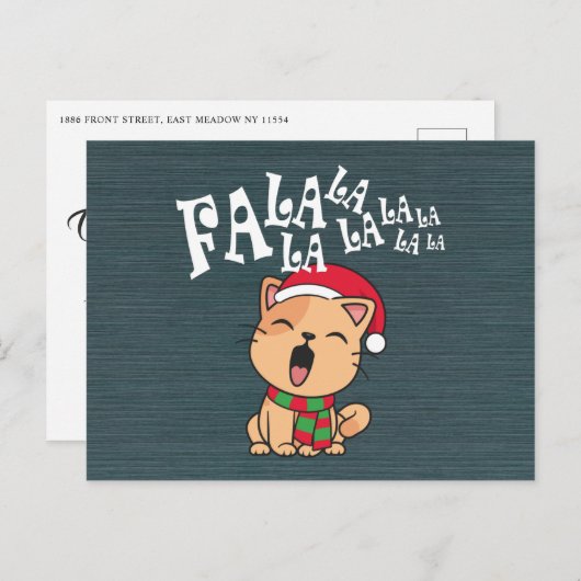 Fa La La La La Chat de Noël Chantant | Carte posta (Devant / Derrière)