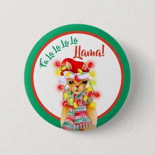 Fa la la la la llama whimsy waterverf Kerstmis Ronde Button 5,7 Cm