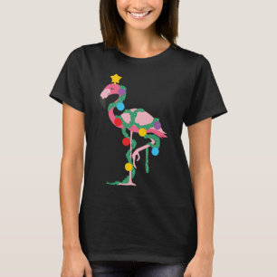 Fa La La La Mingo roze flamingo kerstboomverlichti T-shirt