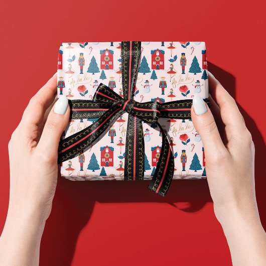 Fa La La La Pink Nutkraker kerstballetscène Cadeaupapier