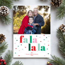 Fa La La La Red Green Pink Flat Holiday Photo Card