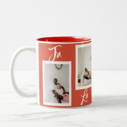 Fa La La Latte Christmas Funny Photo Collage Tweekleurige Koffiemok (Links)