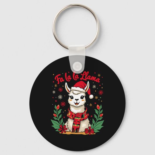 Fa La La Llama Grappig Llama Kerst Alpaca Dier Sleutelhanger (Voorkant)
