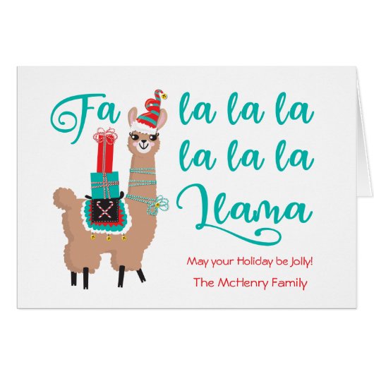 Fa la la Llama Holiday Greeting Card (Voorkant Horizontaal)