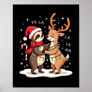 Fa La La Llama Kerstlichten Luiaard Rid Llama Kers Poster