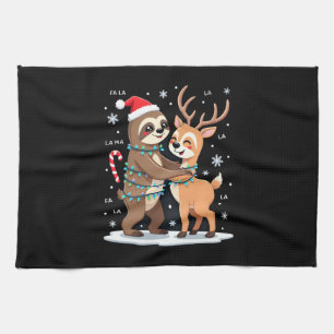 Fa La La Llama Kerstlichten Luiaard Rid Llama Kers Theedoek