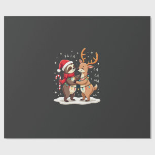 Fa La La Llama Kerstlichten Luiaard Ridding Llama  Cadeaupapier