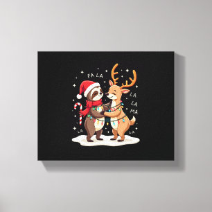 Fa La La Llama Kerstlichten Luiaard Ridding Llama Canvas Afdruk