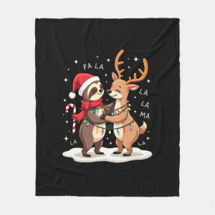 Fa La La Llama Kerstlichten Luiaard Ridding Llama Fleece Deken