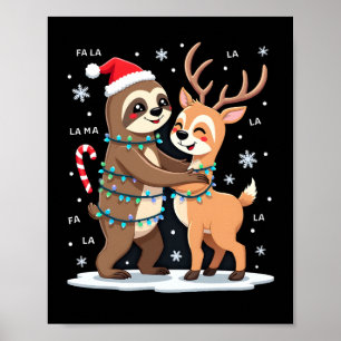 Fa La La Llama Kerstlichten Luiaard Ridding Llama Poster