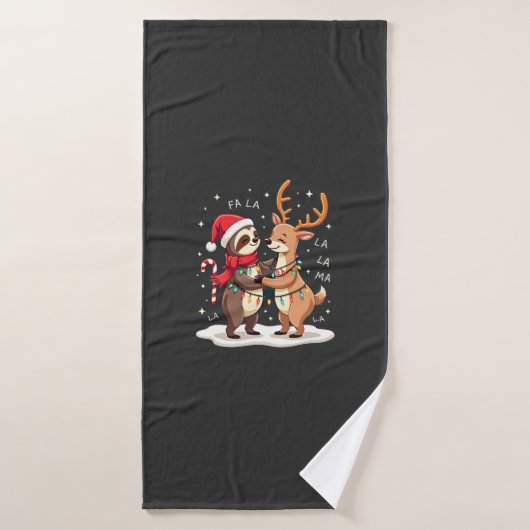 Fa La La Llama Xmas Lights Sloth Riding Llama Chri (Serviette de bain)