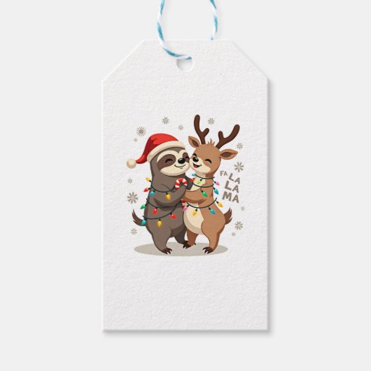 Fa La La Llama Xmas Lights Sloth Riding Llama Chri Cadeaulabel (Voorkant)