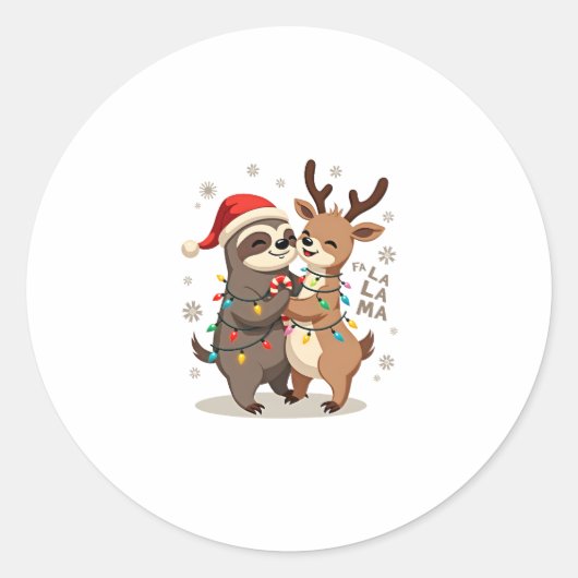 Fa La La Llama Xmas Lights Sloth Riding Llama Chri Ronde Sticker (Voorkant)