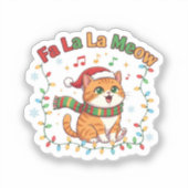 Fa La La Meow Funny Christmas Singing Cat Sticker (Voorkant)