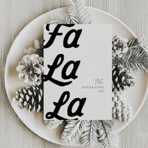 Fa la La Modern Black Retro Plaid Familie Kerstmis Feestdagenkaart