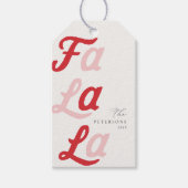 Fa la La Moderne Retro Roze & Rood Geplakt Kerstmi Cadeaulabel (Voorkant)