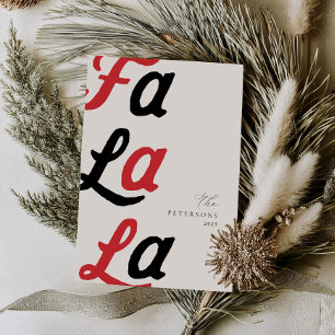 Fa la la moderne rode retro plaid familie kerst feestdagenkaart