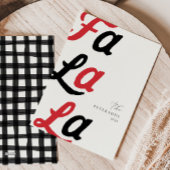 Fa la la moderne rode retro plaid familie kerst feestdagenkaart