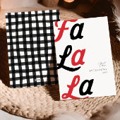 Fa la la moderne rode retro plaid familie kerst feestdagenkaart