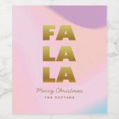 Fa La La | Pastel Roze Gradient & Gouden Kerstmis Wijn Etiket (Enkel label)