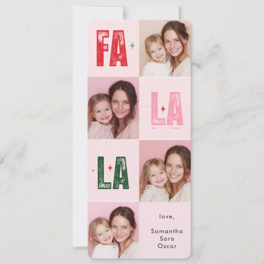 "Fa La La Photo Christmas Kaart | Roze en feesteli (Voorkant)