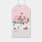 Fa La La Pink Christmas Elf Toy Workshop Cadeaulabel (Voorkant)
