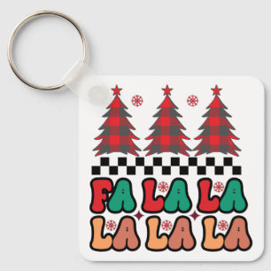 Fa la la Retro Groovy Kerst Feestdagen Sleutelhanger