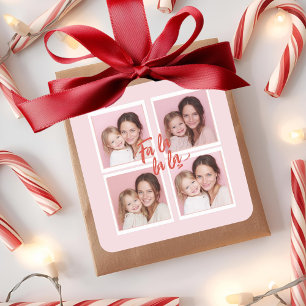 Fa La La Roze Kerst Foto Collage  Vierkante Sticker
