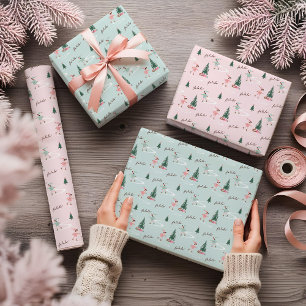 Fa La La Schattige Roze Elf Schaatsen Jongensachti Inpakpapier Vel