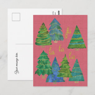 Fa La La Watercolor Kerstkaart Gouden Accenten Briefkaart