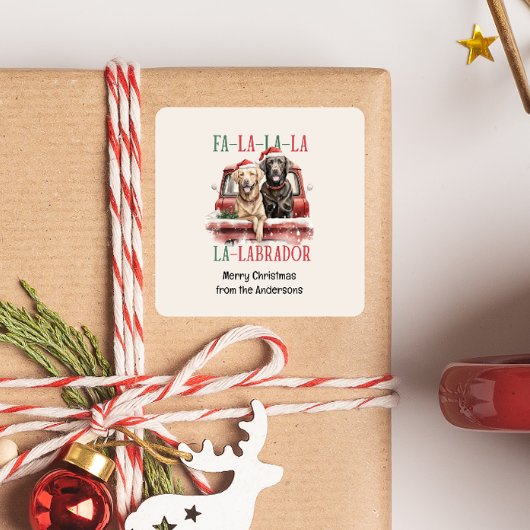 FA LA LABRADOR HOND KERSTMIS HARIG VIERKANTE STICKER