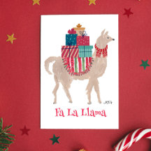 Fa La Llama Handgeïllustreerde Vouw Kerstkaart