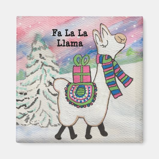 Fa La Llama Happy Funny Kerstmis Magneet (Voorkant)