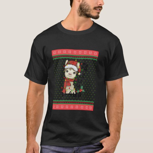 Fa La Llama Santa Hat Lights Schattige kersthol T-shirt (Voorkant)