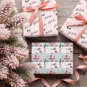 Fa La Noordpool Elf Werkplaats Santa Roze Dorp Inpakpapier Vel