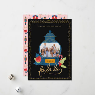 Fa La Nutkraker kerstfamilie Foto Snow Wereldbol Feestdagenkaart