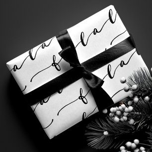 FA LA White & Black Calligraphy met kerstkarol Inpakpapier Vel