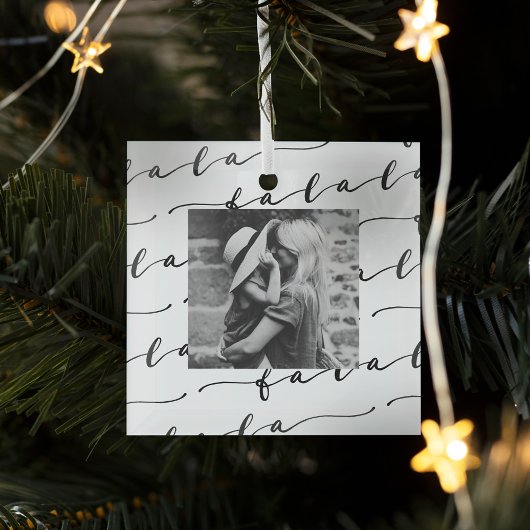 FA LA White Calligraphy met kerstfoto Glas Ornament