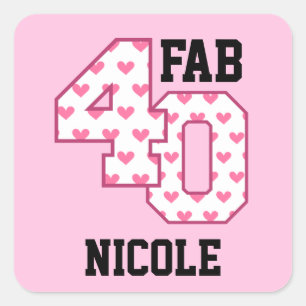 FAB 40e verjaardag PINK en WHITE HEARTS V02 Vierkante Sticker