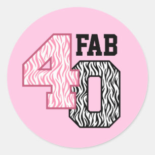 FAB 40e verjaardag ROZE ZWART WIT ZEBRA PRINT Ronde Sticker