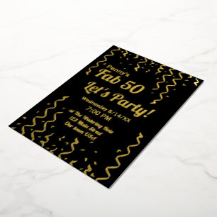 Fab 50 Zwarte en Gold Ribbons Birthday Party Folie Uitnodiging