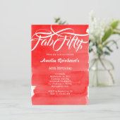 Fab 50th Birthday Party Modern Chic Red Kaart (Staand voorkant)