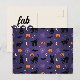 Fab-BOO-lous Zwarte Kat & Pompoen Halloween Feestdagenkaart