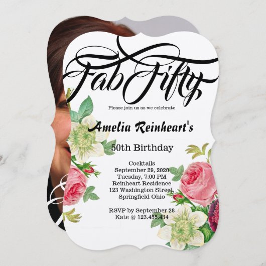 Fab Fifty 50 Verjaardagsfeest Botany Flower Kaart (Voorkant / Achterkant)