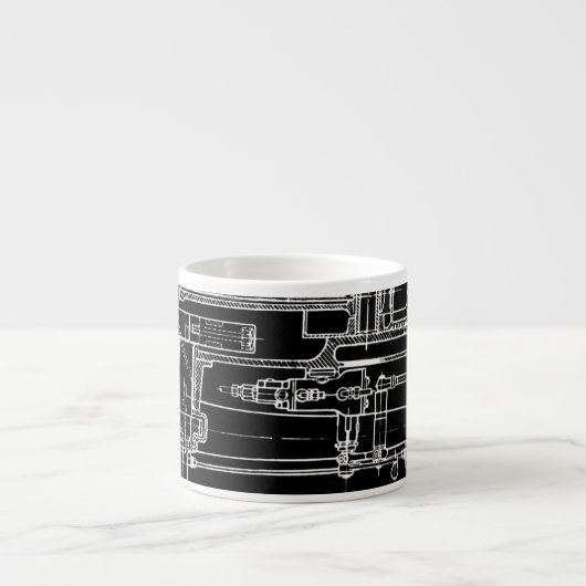 FaB MeChaNiCal DrAwinG BlUEpRiNT Black en White Espresso Kop (Voorkant)