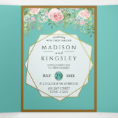 Fab Rose Floral Turquoise Mariage triple Invitatio (Intérieur au milieu)